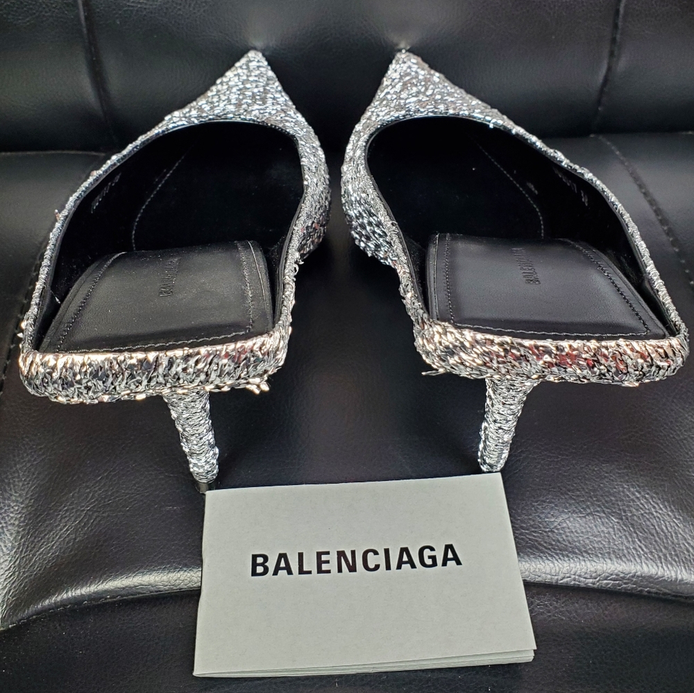 Balenciaga Sq Knife Mule Heels Silzer Sz38 Brand New - Picture 6 of 13
